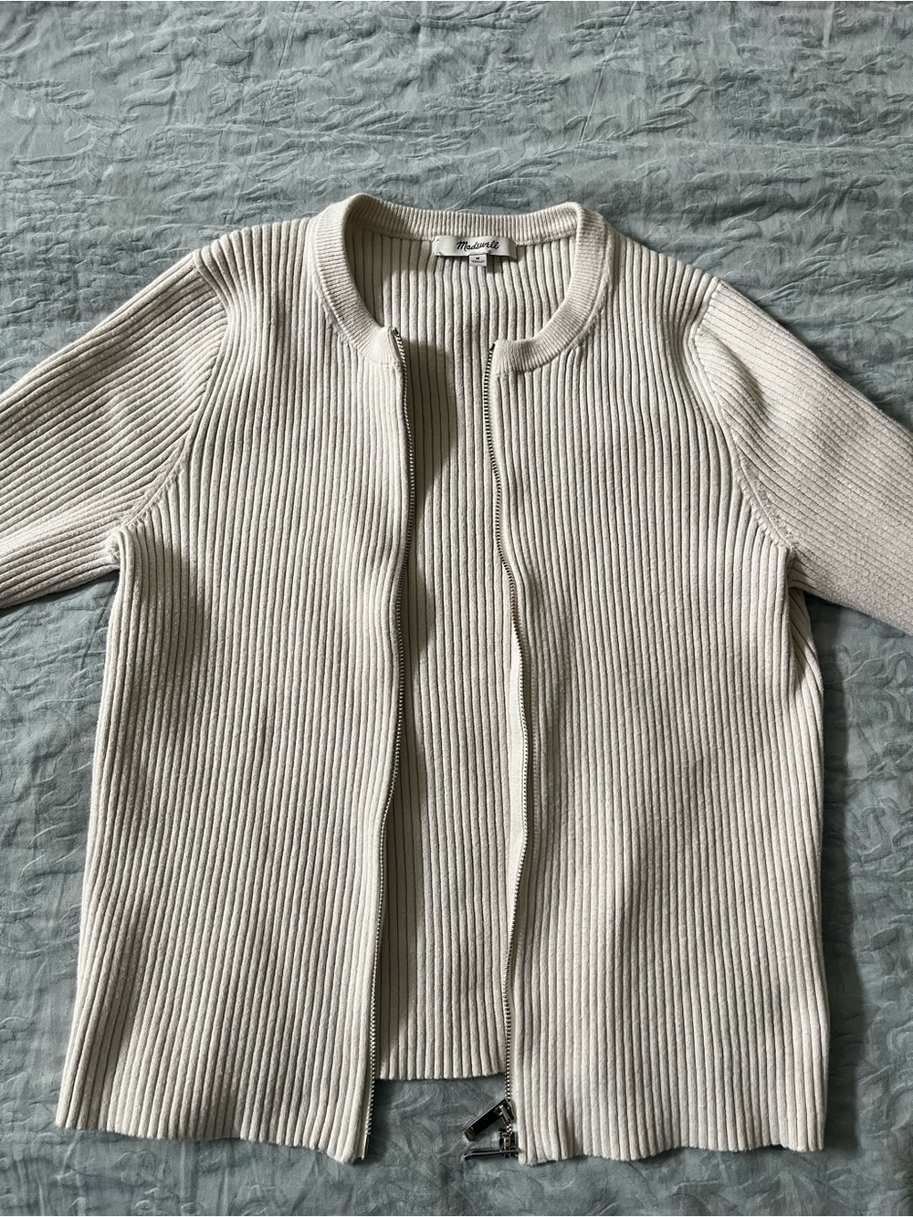 Madewell Cream Ribbed Zip-Front Cardigan